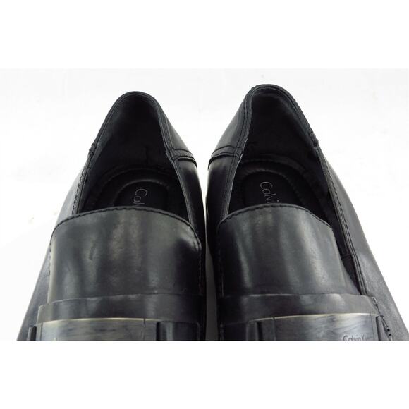 Calvin Klein Shoes Sz 12 M Almond Toe Black Loafer Leather Men - Picture 3 of 7